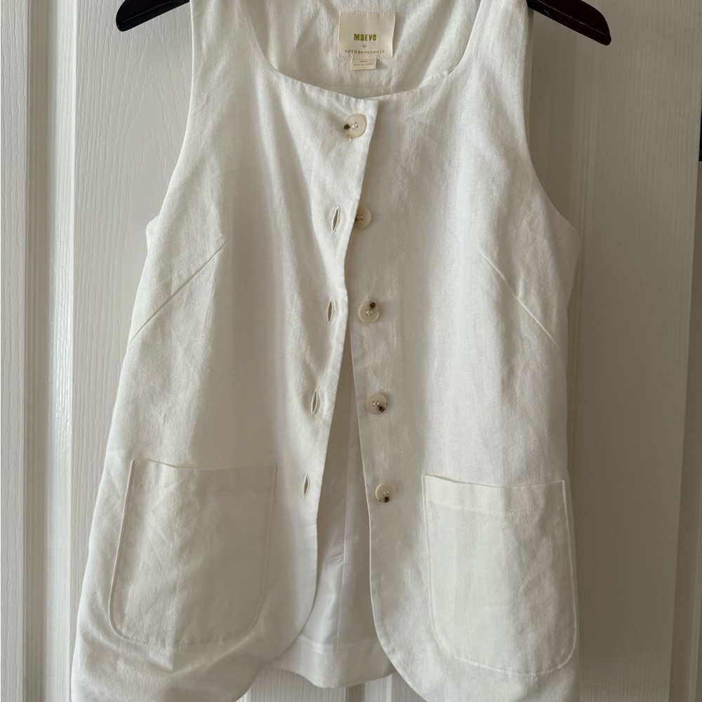 Anthropologie Cream Button-Up Vest